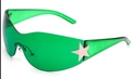 Futuristic Y2K rimless wrap sunglasses in transparent green with star decorations - Clear Green Frame Green Lens