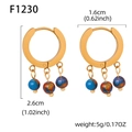 Detailed view of gold earrings with blue beads showing size 2.6cm and weight 5g - F1230 / Gold