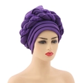 Close-up of purple turban hat with sparkling sequin braid detail on soft fabric - Purple with Purple
