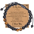 Close-up of beaded tiger eye and matte stone bracelet with sentimental gift card - To My Love (Card)