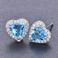 Exquisite sea blue heart-shaped stud earrings with micro-inlaid white zircons - Heart-Shaped A Aqua Blue Zirconia