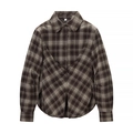 Brown vintage plaid flannel shirt with cinched waist and button-down long sleeves - S / Brown Plaid