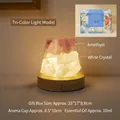 Three-color LED night light with natural purple and white crystal aroma stones on wood base - Gift Box Set + Rechargeable Wireless Base (3-Color Dimming) / Amethyst + Clear Quartz