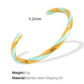 Light blue enamel and gold stainless steel open bangle with stylish twisted texture - Light Blue Enamel Gold Cuff Bracelet