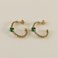 Boucles d'oreilles C en acier doré 18 carats avec pierres vertes carrées et pavé de cristaux - Boucles d'oreilles-Vert Paon