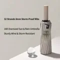 Light grey foldable umbrella with 32 reinforced ribs and UV UPF 50+ protection - 16 Ribs / Large Automatic / 32 Ribs 16K Automatic Off-White