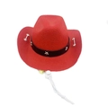 Red western denim pet hat with silver stars and adjustable strap for cats and dogs - Small 13.5cm / Red Star Beaded