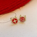 Chinese New Year festive red pearl earrings with Fu character and gold star detail - Silver Earring Post - Gold - Red Fu Character