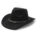 Close-up of black suede cowboy hat featuring an intricate gold braided metallic band - M(56-58cm) / Black