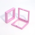 Pink 3D floating display box for jewelry with flexible PE membrane and square frame - Rose Pink; 7*7*2cm