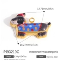 Dog pendant charm in gold finish with colorful enamel polka dots and size dimension info - Colorful Polka Dot Dog Pendant PJ93219C