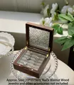 Vintage walnut wood jewelry box with embossed glass lid and ring display slots - Black Walnut Begonia Linen Ring Small Box