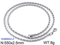 Polished silver stainless steel rope chain necklace 2.5mm width 550mm length for men and women - Silver 550x2.5mm (KN80652-Z)