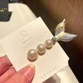 Detail view of pearlescent mermaid tail hair clip with pearls and sparkling rhinestones - 8* Dreamy Mermaid Tail - White
