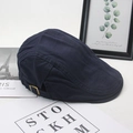 Navy blue vintage flat cap for men and women featuring adjustable bronze side buckles - Navy Blue