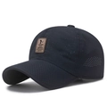Navy blue breathable mesh baseball cap with brown leather patch for outdoor sports - Adjustable / Navy Blue