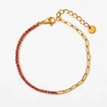 PVD gold plated stainless steel paperclip bracelet with pink zircon tennis chain links - Gold Pink Zirconia Splicing Style (SBK014)