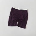Seamless plum purple scrunch butt yoga shorts with high-waisted ribbed white waistband - Grape Purple