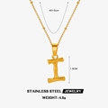 Collier en acier inoxydable doré avec pendentif lettre I texturé au design de bambou - Lettre I (Or)
