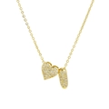 Gold finish heart and oval capsule pendants with pave cubic zirconia on a cable chain - Letter I