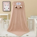 Pink coral fleece hooded baby towel with cute sleeping animal embroidery and soft ears - 80*80cm / Brown Deer