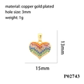 Macro detail of rainbow zircon heart pendant with gold plated copper specifications - P02743-Rainbow Heart