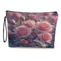 Florale Kosmetiktasche mit rosa Rosenmuster, Reißverschluss und schwarzer Handschlaufe - Rosa Rose Stil 1