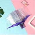 Automatic transparent three-fold umbrella with purple trim and ergonomic handle - Automatic / Purple Border