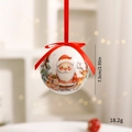 Christmas ball ornament with Santa and reindeer illustration and red ribbon, 7.5cm size - White Santa Claus