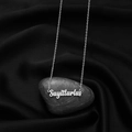 Silver Sagittarius zodiac necklace with vintage cursive font on a dark stone - Sagittarius Steel