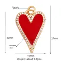Golden heart pendant with red enamel and white rhinestones measuring 16x27mm - M182927 Red Rhinestone Heart