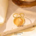 Golden flower titanium ring with 18.5mm amber stone and beaded metal texture - Adjustable Open / JOM25023-Gold with Round Yellow Stone