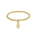 Minimalist 18k gold-plated brass bead stretch bracelet with smooth oval drop charm - Letter I