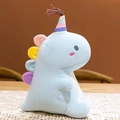Blue dinosaur plush toy wearing a colorful birthday hat with soft fabric scales - 30 cm / Blue
