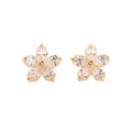 Elegant gold flower stud earrings with white zircon petals on a clean white background - Gold