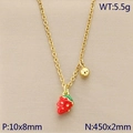 Collier doré avec pendentif fraise en émail rouge et une petite perle dorée - Style Fraise Rouge avec Perle Dorée (KN292058-Z)