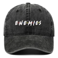 Cappellino baseball in denim grigio scuro lavato con ricamo ENEMIES e punti colorati - Nero