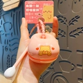Pink electronic Muyu toy with cute bear design and white hammer for stress relief - Cream Bear Wooden Fish Keychain - Pink Victory
