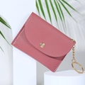Minimalist envelope card holder wallet in dust pink PU leather with gold snap and key ring - Watermelon red