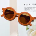 Kids round dark orange sunglasses with brown lenses and a trendy vintage style frame - Orange Frame Tea Lens