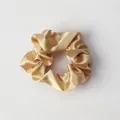 Silky champagne gold satin scrunchie with soft elastic pleated texture for hair - Scrunchie_Gold