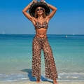 Three-piece leopard print swimwear set with bikini and sheer mesh wide-leg trousers - S / Top And Bottom / Leopard Print