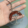 Detail of tree of life keychain featuring silver wire wrap and red jasper stones - Tree of Life Keychain / Red Jasper