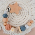 Handmade baby pacifier clip with crochet beads and wooden star clamp in blue and orange - Single Star Pacifier Chain