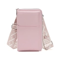 Pink lychee texture crossbody phone bag with wide jacquard shoulder strap for women - Phone Bag / Pink
