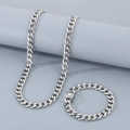 Silver stainless steel Figaro chain jewelry set with matching necklace and bracelet - 9mm Width - Bracelet 20cm / Silver