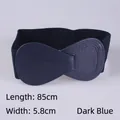 Elastic wide belt in navy blue with circular leather buckle and 85cm length - 85cm Extended / Dark Blue