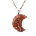 Detail of wire-wrapped tree of life on gold sandstone crescent moon pendant necklace - Antique Copper + Goldstone (Small)