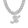 Silver iced-out Cuban chain necklace featuring butterfly and letter X iced-out pendants - Silver Letter X