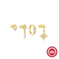 Set van 4 goudkleurige S925 zilveren oorbellen met sterren, manen en zirkonia's - 925 zilver / Goud Stijl 1